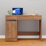 VIKI Engineered Wood Computer Table, Study Table, Desks with Door Storage, 2 Drawer for Adults/Students, Office Home | JOWAI | Brussel Walnut, 105W x 75H x 40D | 1 Year Warranty