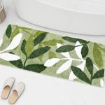 ZebraSmile Extra Large Bathroom Runner Rugs 23.6x59 inch, Sage Green Leaves Microfiber Bath Mat, Water Absorbent Long Bath Runner Rugs with Non Slip Back for Bathtub Shower Bedroom Floor