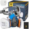 BEESAFETY Half Face Respirator Mask with Safety Goggles, 2 A1 Organic Vapor Filters & 8 P2 Dust Filters, RD-518 Reusable Respirator for Painting,Dust,Gas, Sanding, Spraying, Chemicals, Cleaning