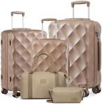 Sea choice Luggage Set of 5 Rigid Travel Suitcases 8 Wheels Trolley Case 55/65/76 with Travel Bag and Toiletry Bag ABS Lightweight Carry On Suitcase Sets with 8 Wheels TSA Lock YKK Zipper, Khaki, Set