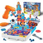 Wembley 4 in 1 Toy Drill Screw Tool Set for Kids 3 4 5 6 7+ 3D Puzzle Box STEM Learning DIY Building Block Kit Creativity Educational Construction Promotes Motor Skills - Space Theme