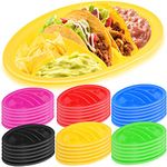 Roshtia Taco Holder Fiesta Taco Plate with 2 Stand up Taco Holder Plus 4 Compartments Plastic Taco Tray for Soft and Hard Shell Tacos, Microwave Safe, for Taco Nights and Taco Bar (Colorful, 36 Pcs)