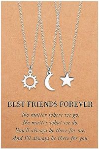 MANVEN Collar Sol y Luna Collares e La Amistad de Mejores Amigos Para 3 Collar Estrella Regalos para Bff Amigos Hermanas Pareja Mujeres Niñas Regalos de Cumpleaños Collar Madre e Hija Plata