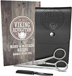 Viking Revolution - Beard and Mustache Scissors w/Comb and Synthetic Leather Case Professional Sharp Surgical Grade Steel for Trimming, Grooming, Cutting Mustache, Beards & Eyebrows Hair