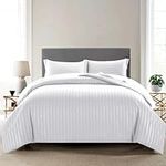 My home store White Duvet Cover Set Single - Hotel Quality Satin Stripes Quilt Cover Bedding Sets with 1 Pillowcase - Breathable, Soft, Hypoallergenic Reversible Microfiber Bed Covers