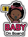 GEEKBEAR Baby on Board Car Sticker - Character Design, Reflective, Weather-Resistant (08. Afro-American Girl)