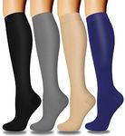 DHSO 4 Pairs Graduated Compression Socks for Men and Women(15-20mmHg), Compression Stocking for Swelling, Running, Hiking, Travel, Nursing(4 Pack Black/Gray/Nude/Navy, Large-X-Large)