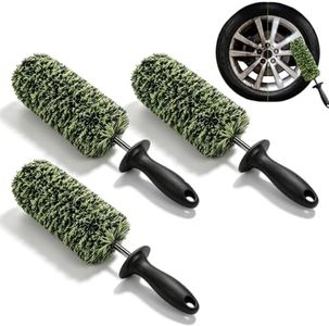 NEKSKA Wheel Brush for Car Detailing, 17 Inch Car Wheel Brush with Soft Multi-Fiber Bristles, Wheel Barrel Cleaning Brush for Rims, Tires, Exhaust Tips and Deep Wheel Cleaning, 3PC