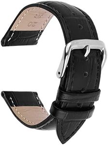 TIESOME correa de reloj de cuero, piel de becerro de cocodrilo grano de reemplazo de la correa de acero inoxidable hebilla pulsera para hombres mujeres (negro 22mm)