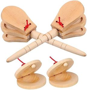 OFFSCH 4pcs Orff Musical Instrument Wooden Three Castanets with Handle 2pcs+wooden Round Dance Board 2pcs (log Color Wood Castanets with Handle Finger Castanets Percussion Castanets Mini