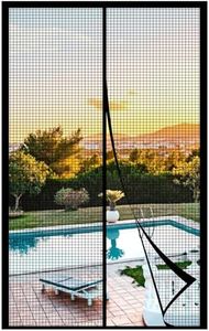 METAONLY Fiberglass Magnetic Screen Door Mesh, Works for Patio, Sliding Door, Keeps Bug Mosquito Out, Fresh Air Flow, Fits 32" x 80" Door - Curtain Size 34" x 82", Black