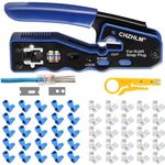 Rj45 Crimp Tool Pass Through Ethernet Crimping Tool kit for 8P Cat5 Cat6 Pass Through Connectors Network Crimp Tool RJ45 Crimper with 50Pcs Covers and 50Pcs Connectors Mini Yellow Stripper