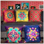 Vendola Decorative Satin 250TC Sofa Cushion Pillow Covers, Multicolor, Set of 5 Ethnic Cushion Covers(Amber,18x18 Inches)