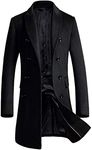 Minibee Men's Woolen Trench Coat Double Breasted Slim Fit Winter Overcoat Long Jacket Business Pea Jacket, Black, Medium