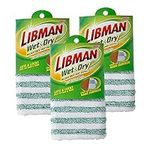 Libman Wet & Dry Microfiber Mop Refills | Dust Mop for Hardwood Floors | Wall Mop | Mops for Floor Cleaning | 3 Total Microfiber Mop Pads Included 10.5 in. x 6.5 in, Green & White