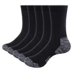 YUEDGE Mens Moisture Wicking Cushioned Crew Socks Anti-Blister Training Athletic Sports Socks Padded Work Socks Mid Calf Black Cotton Men Socks For Men Size 6-10, Multipack, 5 Pairs