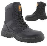 MENS LEATHER COMBAT ANKLE BOOTS STEEL TOE CAP MILITARY COMBAT SAFETY TRAINERS POLICE WORK SHOES (7 UK) Black