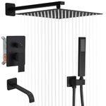 Heable Matte Black Shower Faucet Set with Tub Spout Bathroom Rainfall 10 Inch Shower Head System with Handheld Single Handle Shower Trim Kit with Rough-in Valve
