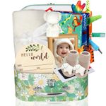 8PCS Baby Shower Gifts, New Born Baby Gifts for Girls Boys, Includes Baby Blankets, Funny Socks, Baby Keepsake and Milestone, Unique Newborn Essentials Gift Set