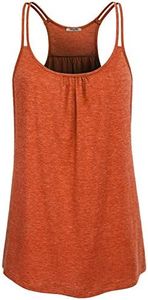 Hibelle Women's Yoga T-Shirt - Summer Razorback Tank Top, Sleeveless, Spaghetti Straps, Pleated A-Line, Orange Red, M