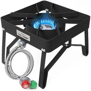 COOKAMP High Pressure Gas Cooker Outdoor Propane Burner with 0-20 PSI Adjustable Regulator and Steel Braided Hose (Cast Iron-SA1100)