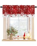 Christmas Window Valance Winter Snowflakes Window Treatment Merry Christmas Ball Ornaments Rod Pocket Curtain Valance,42x12 inch Xmas Snowflake Sparkle Red Kitchen Valance for Bathroom Cafe