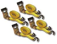 HFS(R) 4PC 1-1/2" x 15 ft Heavy Duty Ratchet Cargo Tie Down Straps 3000lbs Dual J-Hooks (Yellow)