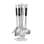 Innoteck Essentials 5pcs Cooking Utensil Set with Wire Holder - Stainless Steel Slotted Turner, Soup Laddle, Solid Spoon, Slotted Spoon & Masher Set - Nonstick Kitchen Utensils Set - Cookware Tools