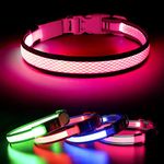 BSEEN Thermoplastic Polyurethane Light Up Dog Collar Lights For Night Walking-Waterproof Led Dog Collar Light Rechargeable Glow In The Dark Dog Collars For Small Dogs (Pink, Small),?36 cm,W_3 cm