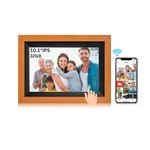 Miracle Digital 10.1''(26 cm) Wooden WiFi Digital Photo Frame Hi-def.Built in 32GB Memory 2GB Ram,32GB Exp IPS Touch Screen,USB/SD/Photos Video/Share Photos & Videos Through WiFi Frameo App (Brown)