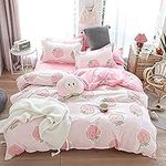 Cartoon Duvet Cover Set Pink Peach Kid Kawaii Bedding Set Girl Lovely Peach Comforter Cover Cute Fruits Quilt Cover Tropical Plant Bedding Reversible Soft Bedding & Linen Double Size