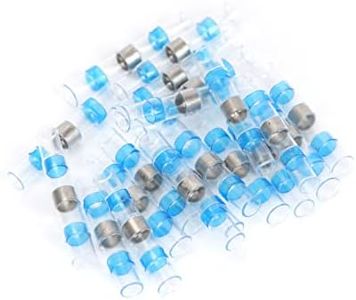 Ruimou 50Pcs Blue Solder Heat Shrink Tube Waterproof Insulated Connector AWG16-14 for Wire Terminal Connection, Car, Boat, Stereo (Blue 50PCS)