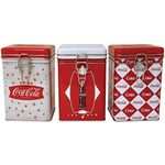 Set of 3 Tin Box Co Coca Cola Lock-Top Tin Containers Vintage Style Logo