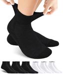 Forcool Diabetic Ankle Socks, Loose Top Extra Wide Non-Binding and Cushioned for Men's Women's, Black White, Large, 6 Pairs