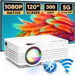 Faltopu Native 1080P Projector, Mini Portable 4K【Projector with 120'' Screen】Movie Projector with 5G WiFi and Bluetooth, 13000L Full HD Outdoor Projector Compatible with iOS/Android,TV Stick,HDMI,USB