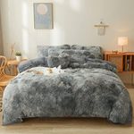 Fluffy Tie Dye comforters Cover Twin Size - Ultra Soft Plush Bedding Sets 2 Pieces (1 Faux Fur Comforter Cover + 1 Fuzzy Pillow case) Girls Shaggy Twin Bed Set (Tie Dye Dark Gray, Twin)