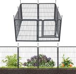 TMEE Garden Fence 8 Panels 18ft×32in Decorative Garden Metal Fence with 1 Gate Outdoor Landscape Animal Barrier Dog Pet Fencing for Yard Patio, Black