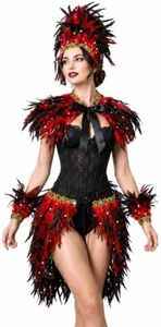 Women’s Teal Goose Feather Showgirl Costume Set for Halloween and Carnival