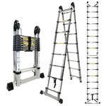 Arstheco Telescopic Ladder 5M(2.5+2.5), Multi-Purpose Stainless Steel FoldableLadder, A-Frame Step Ladder With Anti-Slip Feet Safety Lock,150kg/330lb Max Load for Loft and Outdoor Use