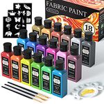 Shuttle Art Metallic Fabric Paint, 18 Metallic Colors Permanent Soft Fabric Paint in Bottles (60ml/2oz) with Brush and Stencils, Non-Toxic Textile Paint for T-shirts, Shoes, Jeans, Bags & DIY Projects