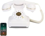 Vintage Bluetooth Phone, Retro Desk Telephone with Gold Accents, Loud Nostalgic Ringtones, Bluetooth Connects to Smartphone for Home & Office, White