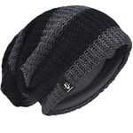 JESSE · RENA Men's Slouch Beanie Skull Cap Lined Oversize Baggy Winter Hat CFB5001 (Black&Dgrey)