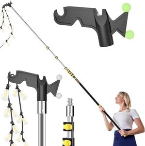 7-30 FT Christmas Light Telescopic Hanger Pole with Utility Hook, Stand Reach 30 Feet Long 3/4 inch Threaded Pole Reaching High Place for Hanging and Installation Lights String, Clothes and Birdfeeder