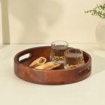 BRICK BROWN ® Premium Handcrafted Classic Round Tray for Breakfast Serving Trays Dining Table Home Decoration Wooden Tray Unique Design Handmade Multipurpose Serving Tray in Mango Wood(12x12 Inch)