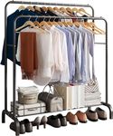 GISSAR Clothing Double-Rail Garment Rack with Shelves, Metal Hang Dry Clothing Rail for Hanging Clothes,with Top Rod Organizer Shirt and Lower Storage Shelf for Boxes Shoes Boots