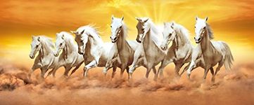 Walls and Murals Large, Tearable, Washable 7 Running Horses Vinyl Vaastu Paintings/Peel and Stick Poster - Original Artist Work, Copyright Protected (20 x 48, Orange) Animals