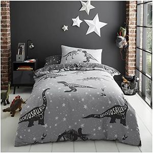 Luxury Kids Bedding, Single Bed Dinosaur World Duvet Set, Printed Animal Bedding Single Bed, Easy Care Single Duvet Cover, Dino Reversible Duvet Cover, Single Duvet And Pillow Set, Grey