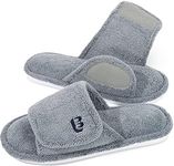 LongBay Open Toe House Slippers for Women Indoor Memory Foam Slip On Slippers with Adjustable Strap Terry Cloth Bedroom Shoes (Grey, 7-8)