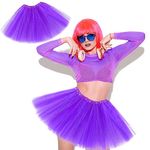 Beamely Women's Tulle Tutu Skirts for Teen Adult, 6 Layers Mesh Bubble Tutu Skirt Classic 80s Fancy Dress Costume Elastic Tutu Skirt for Dress up Party, 80s Party, Halloween Party, Dancing-Purple