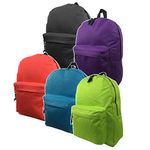 Wholesale Classic Backpack 16 inch Basic Bookbag Case Lot 40pcs School Book Bags, 5 Asst. Colors, Medium